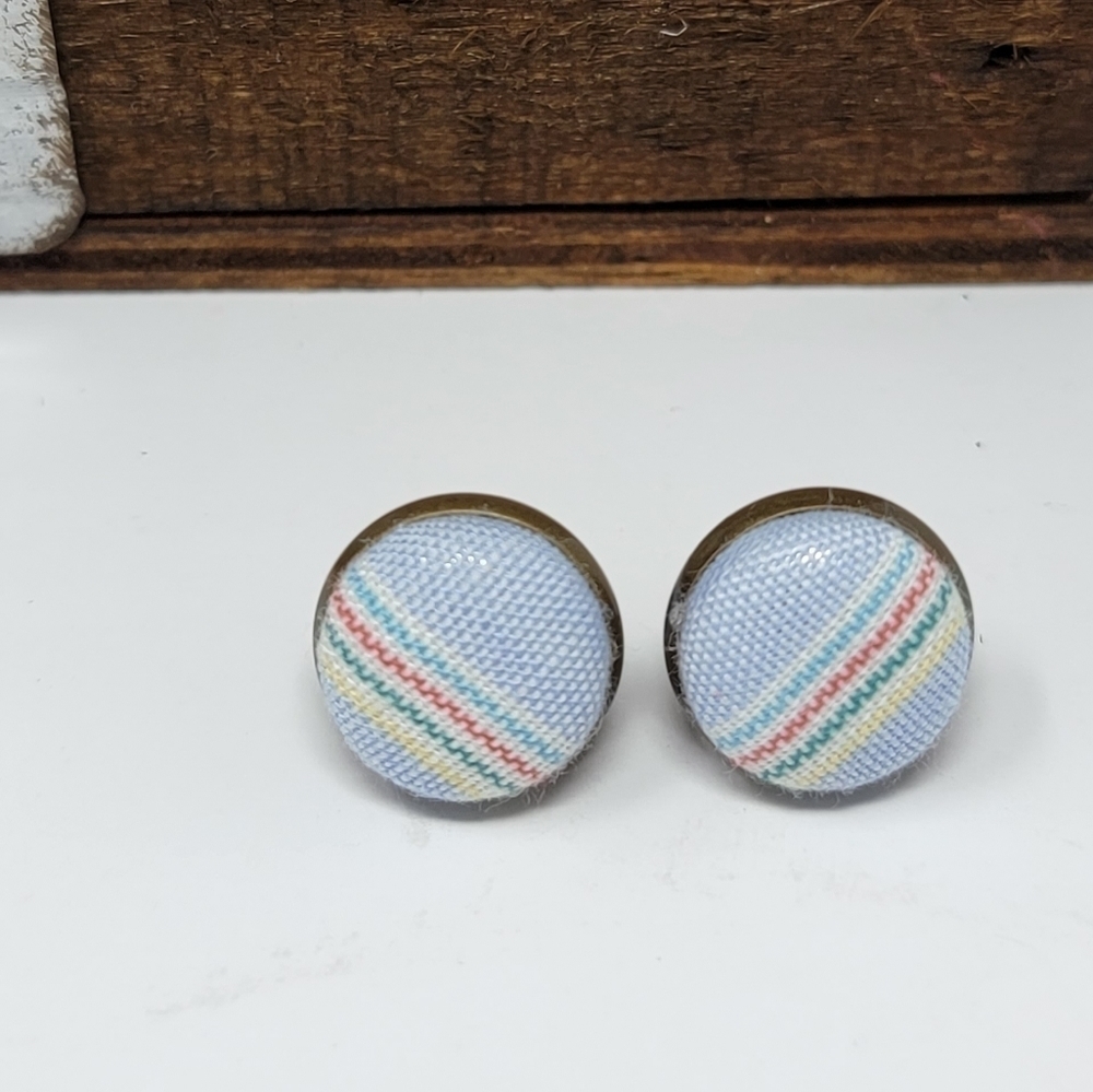 New Handmade | Upcycled Striped Button Stud Earrings.